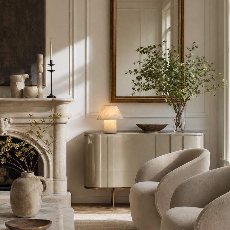Pearl Modern Alabaster Table Lamp Mushroom by Dalmivik, product or room detail view