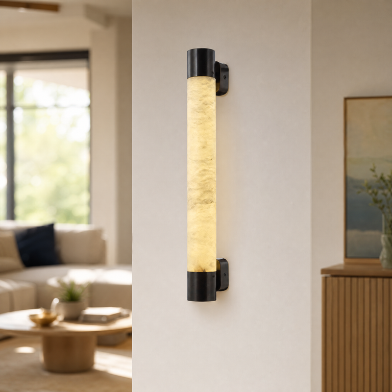 Pillar Light Slim Rod Alabaster Column Wall Sconce by Dalmivik, product or room detail view