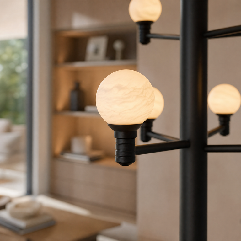 Ramo Globe Black Alabaster Chandelier by Dalmivik, product or room detail view