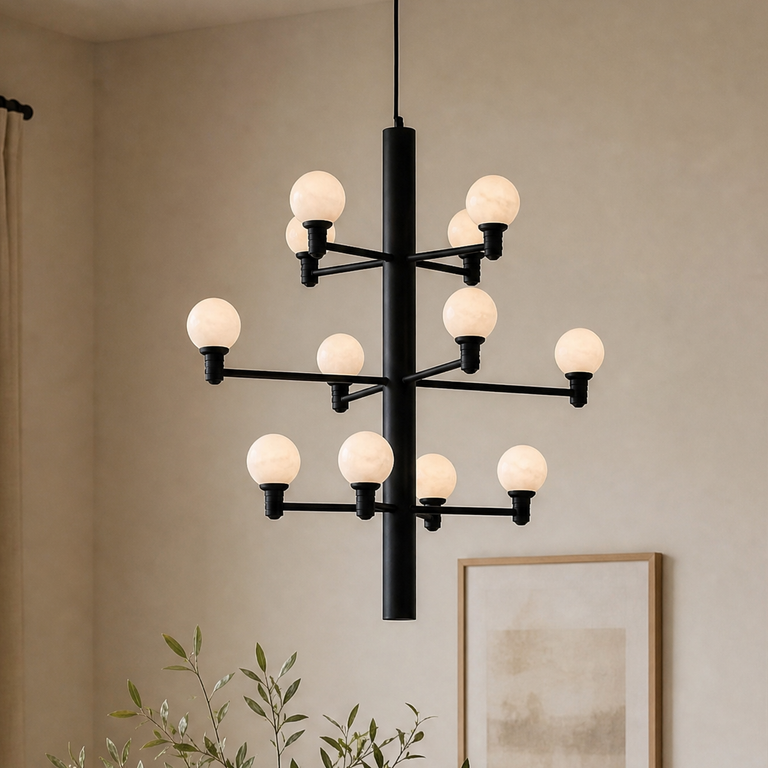 Ramo Globe Black Alabaster Chandelier by Dalmivik, product or room detail view