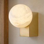 Rectangular Plate Corner Orb Alabaster Wall Sconce by Dalmivik, product or room detail view