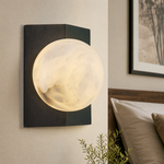 Rectangular Plate Front Orb Alabaster Wall Sconce by Dalmivik, complete fixture view