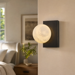 Rectangular Plate Side Orb Alabaster Wall Sconce by Dalmivik, product or room detail view