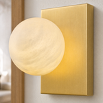 Rectangular Plate Side Orb Alabaster Wall Sconce by Dalmivik, product or room detail view