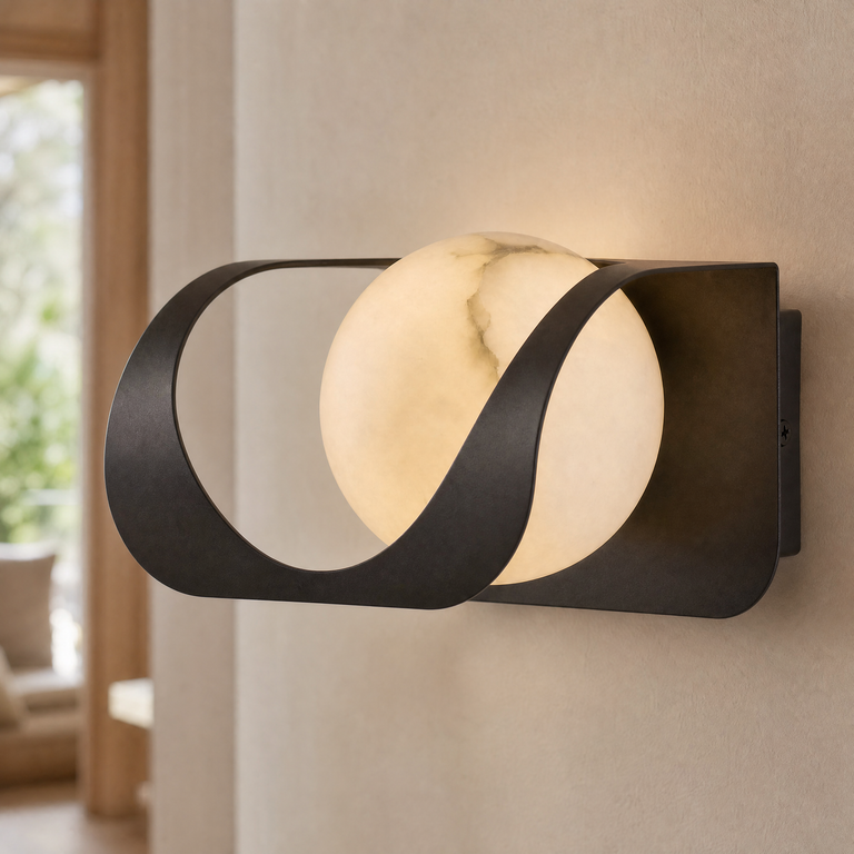Ribbon Curve Flowing Drape Alabaster Wall Sconce by Dalmivik, product or room detail view