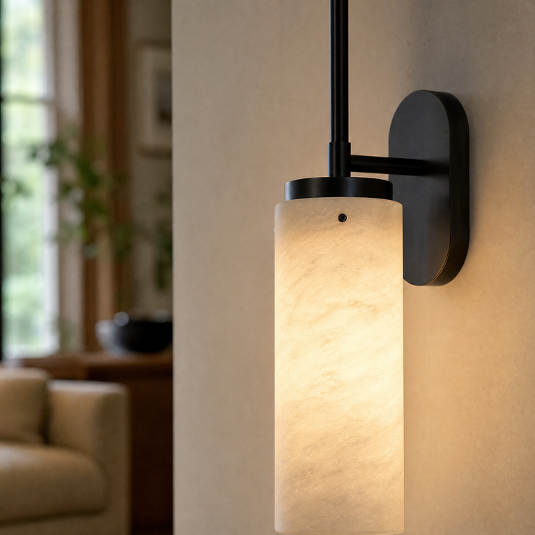 Rod Pendant Tall Drop Alabaster Black Wall Sconce by Dalmivik, product or room detail view