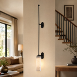 Rod Pendant Tall Drop Alabaster Black Wall Sconce by Dalmivik, complete fixture view