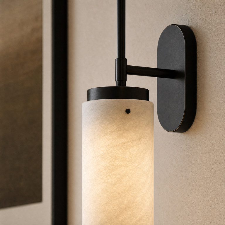 Rod Pendant Tall Drop Alabaster Black Wall Sconce by Dalmivik, product or room detail view