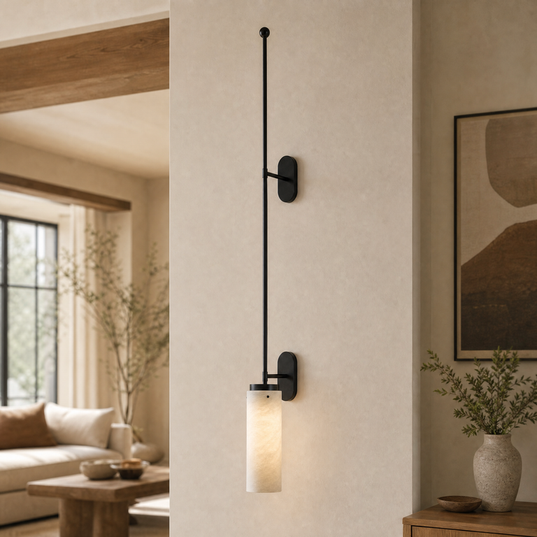 Rod Pendant Tall Drop Alabaster Black Wall Sconce by Dalmivik, product or room detail view