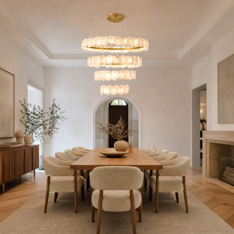 Spiral Alabaster Chandelier – Gold & White 4‑6 Layer Luxury Ceiling Light by Dalmivik, product or room detail view