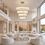Spiral Alabaster Chandelier – Gold & White 4‑6 Layer Luxury Ceiling Light by Dalmivik, product or room detail view