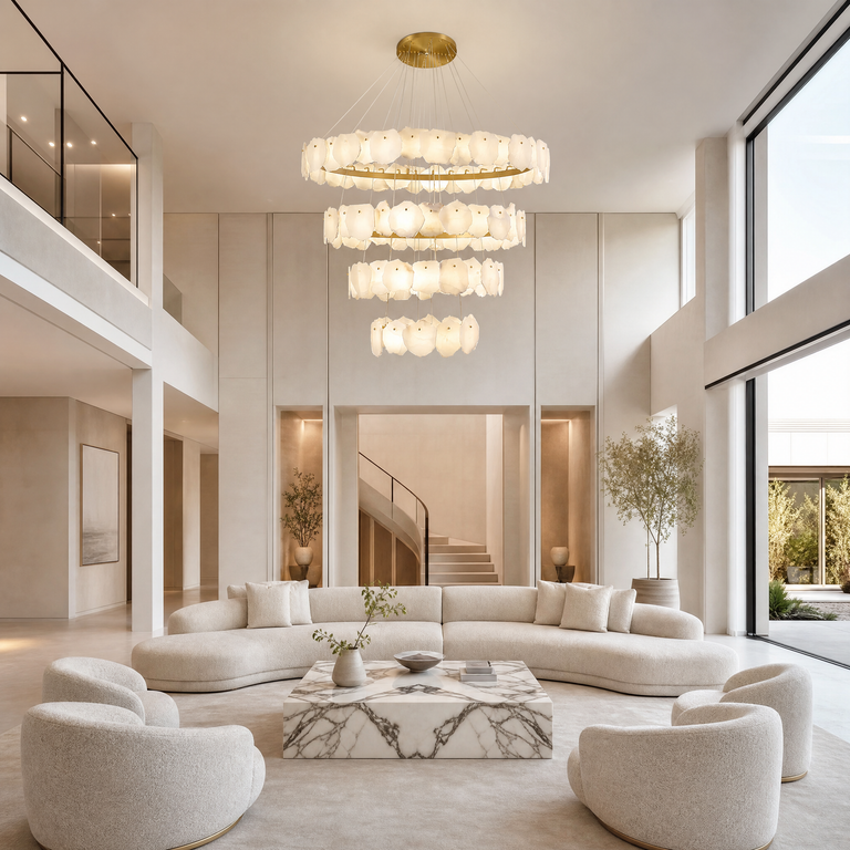 Spiral Alabaster Chandelier – Gold & White 4‑6 Layer Luxury Ceiling Light by Dalmivik, product or room detail view