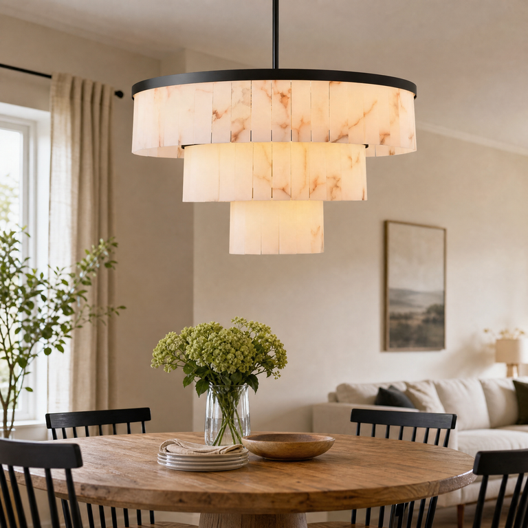 Hollis Three-Tier Alabaster Black Chandelier 34.3"D by Dalmivik, product or room detail view