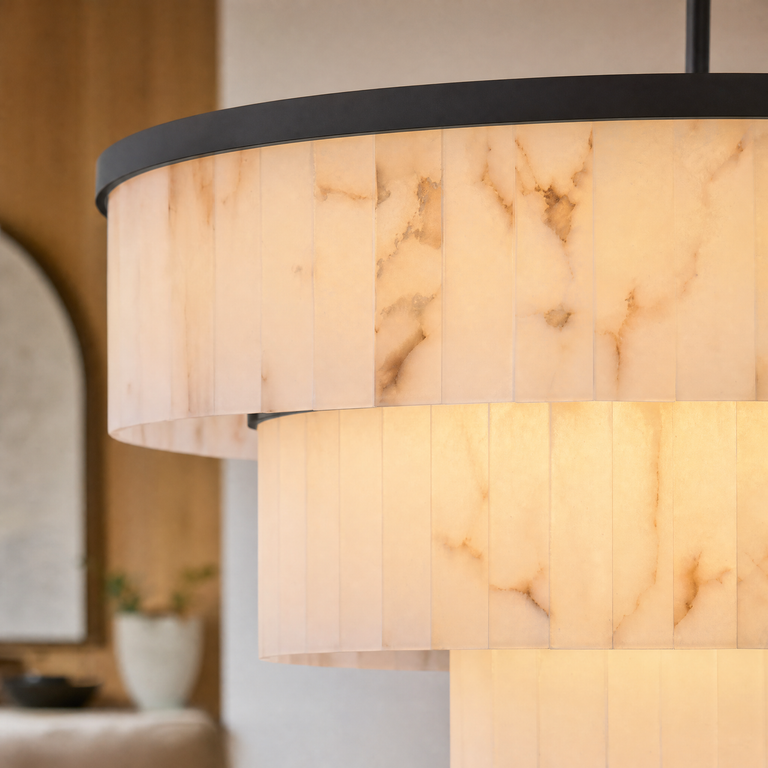 Hollis Three-Tier Alabaster Black Chandelier 34.3"D by Dalmivik, product or room detail view