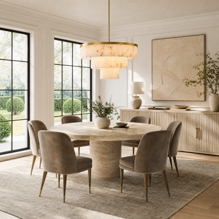 Hollis Three-Tier Alabaster Brass Chandelier 34.3"D by Dalmivik, product or room detail view