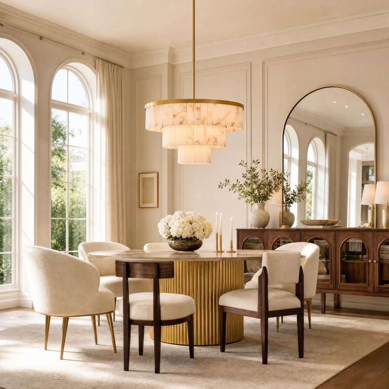 Hollis Three-Tier Alabaster Brass Chandelier 34.3"D by Dalmivik, product or room detail view