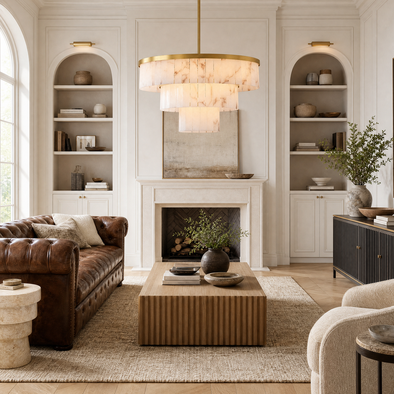 Hollis Three-Tier Alabaster Brass Chandelier 34.3"D by Dalmivik, product or room detail view