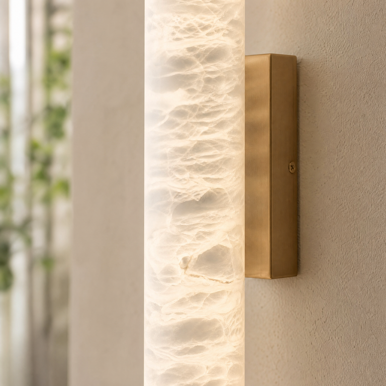Verity Alabaster Modern Vertical Sconce by Dalmivik, product or room detail view