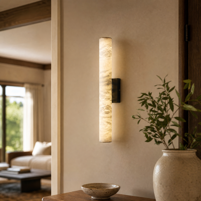 Verity Alabaster Modern Vertical Sconce by Dalmivik, product or room detail view