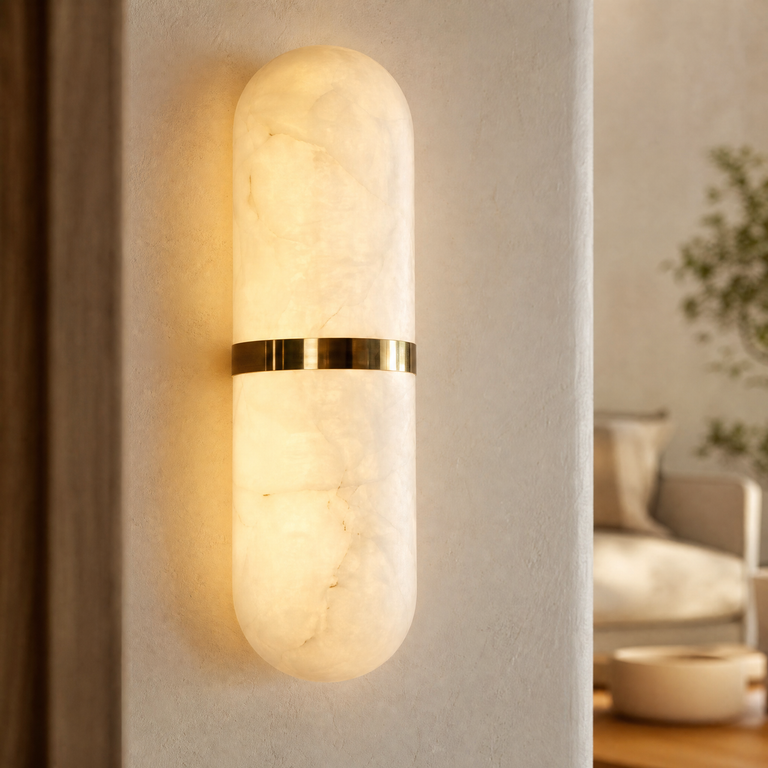 Verity Modern Alabaster Wall Sconce Lighting by Dalmivik, product or room detail view