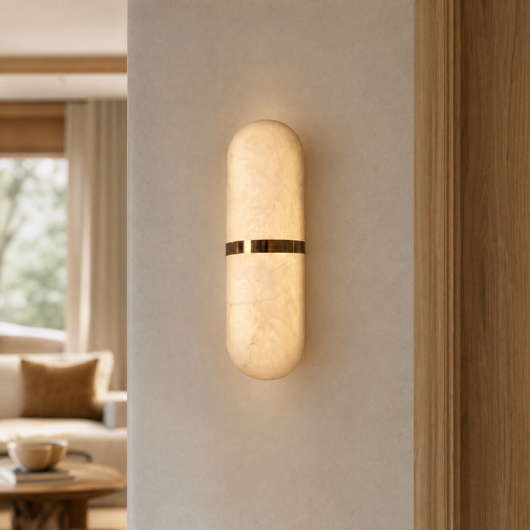 Verity Modern Alabaster Wall Sconce Lighting by Dalmivik, product or room detail view