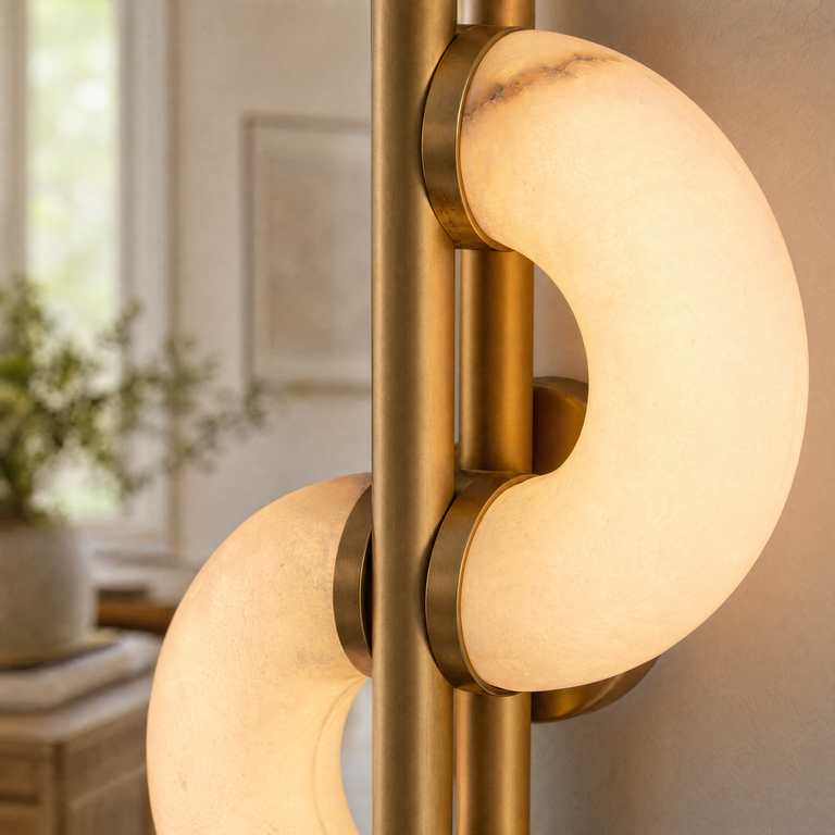 Veya Modern Alabaster Sculptural Wall Sconce by Dalmivik, product or room detail view