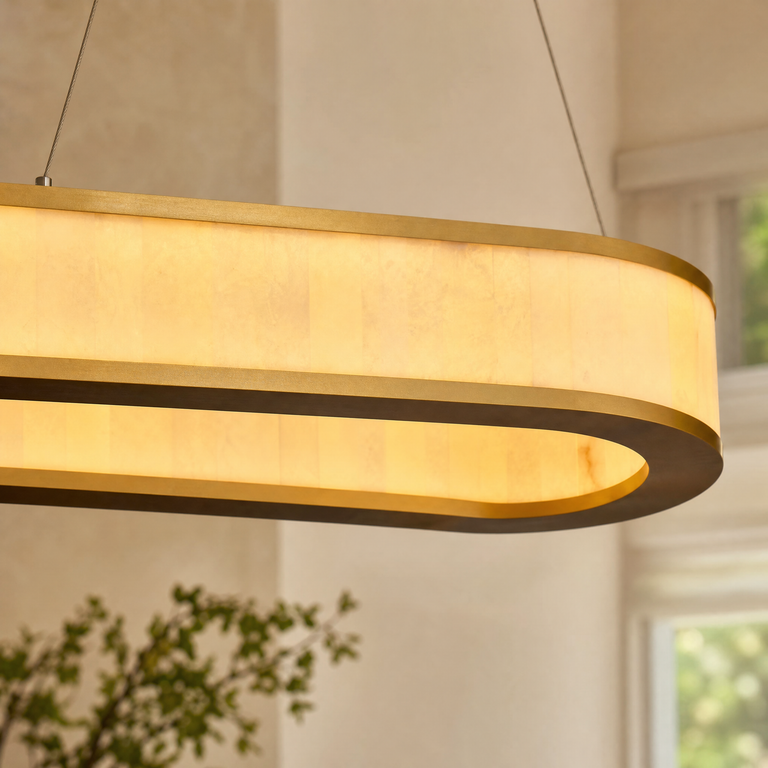 Vivian Alabaster Modern Oval Chandelier by Dalmivik, product or room detail view