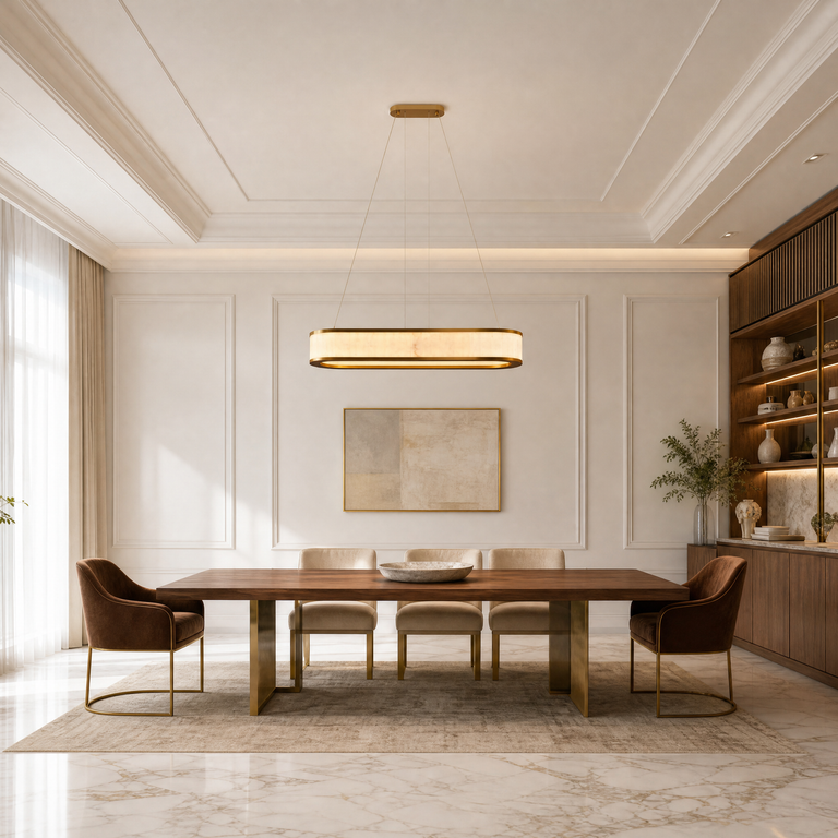 Vivian Alabaster Modern Oval Chandelier by Dalmivik, product or room detail view