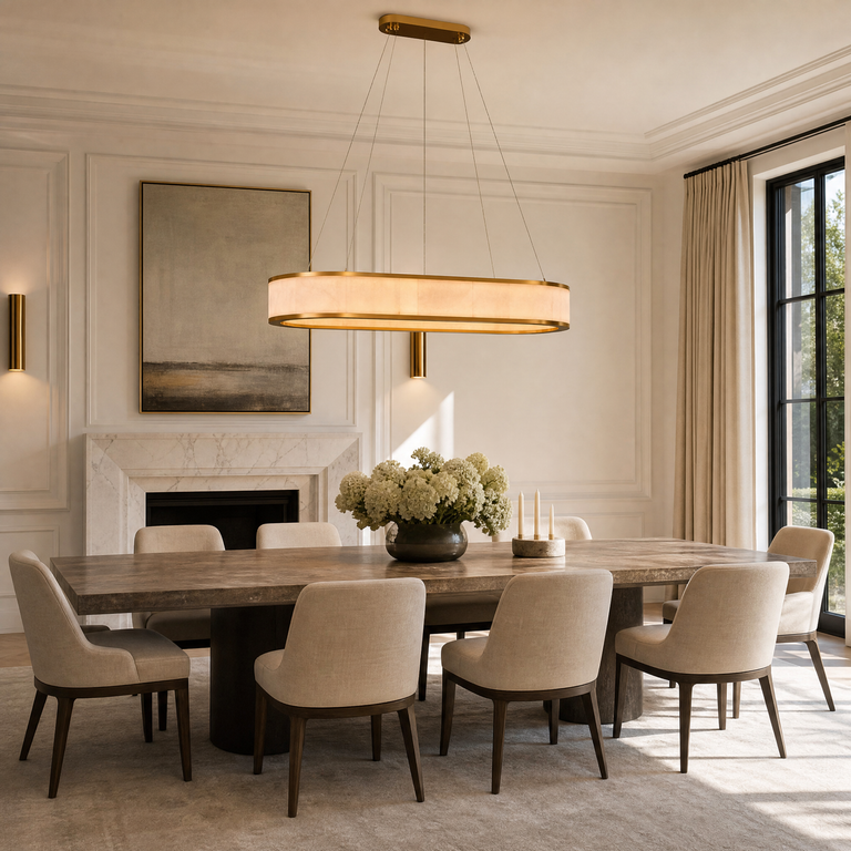 Vivian Alabaster Modern Oval Chandelier by Dalmivik, product or room detail view