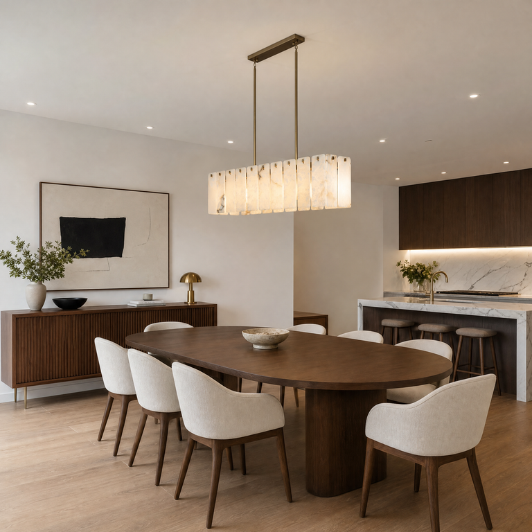 Vivian Modern Alabaster Rectangle Chandelier by Dalmivik, product or room detail view