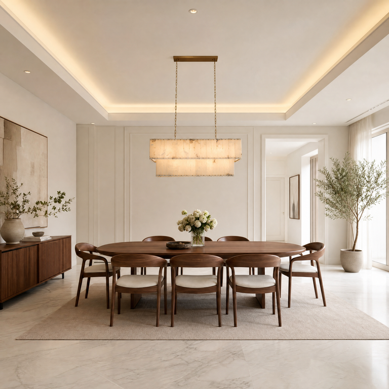 Vivian Modern Rectangular Dining Chandelier by Dalmivik, complete fixture view