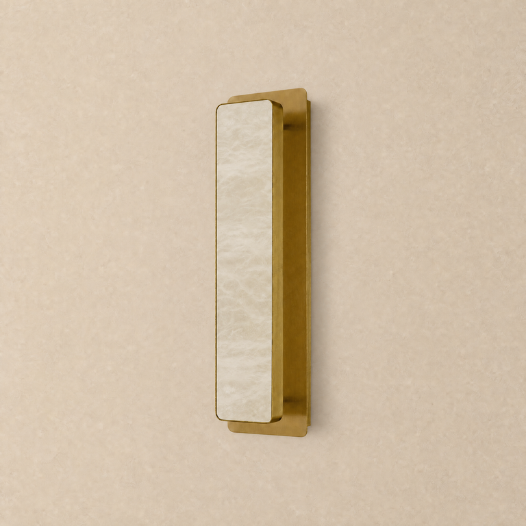 Celine Minimalist Alabaster Wall Sconce by Dalmivik, complete fixture view