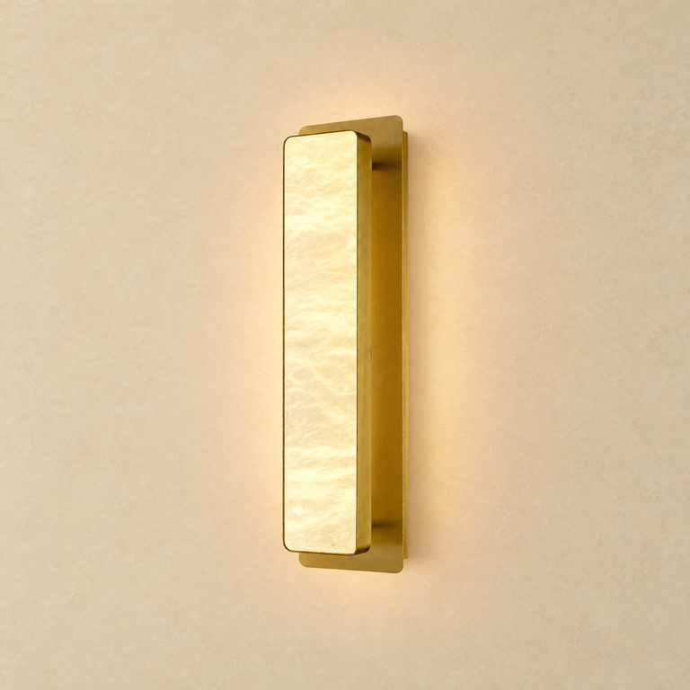 Celine Minimalist Alabaster Wall Sconce by Dalmivik, complete fixture view