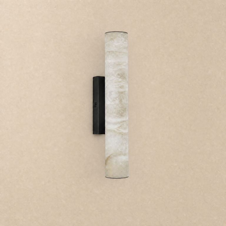 Cylinder Alabaster Wall Sconce 500 Single - Black by Dalmivik, complete fixture view