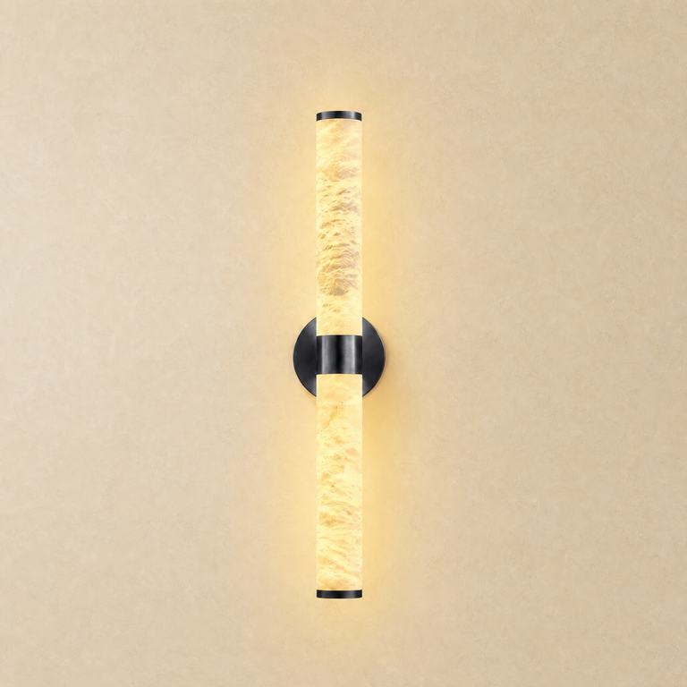 Anello Alabaster Black Wall Sconce 24" H by Dalmivik, complete fixture view