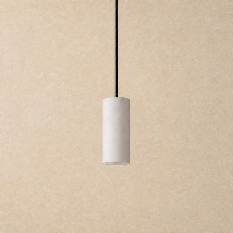Anello Cylinder Alabaster Pendant light Black by Dalmivik, complete fixture view