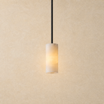 Anello Cylinder Alabaster Pendant light Black by Dalmivik, complete fixture view