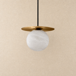Orbita Alabaster Globe Pendant by Dalmivik, complete fixture view