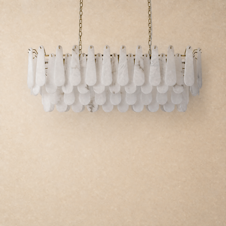 Alabaster Feather Linear Dining Pendant 47.2"L by Dalmivik, complete fixture view