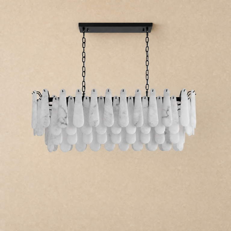 Alabaster Feather Oval Dining Pendant 47.2"L by Dalmivik, complete fixture view