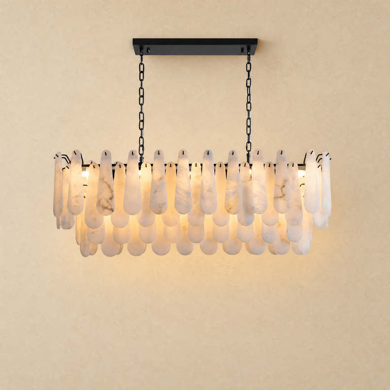 Alabaster Feather Oval Dining Pendant 47.2"L by Dalmivik, complete fixture view