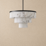 Hollis Three-Tier Alabaster Black Chandelier 34.3"D by Dalmivik, complete fixture view