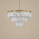 Hollis Three-Tier Alabaster Brass Chandelier 34.3"D by Dalmivik, complete fixture view
