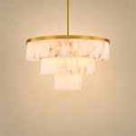 Hollis Three-Tier Alabaster Brass Chandelier 34.3"D by Dalmivik, complete fixture view