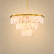 Hollis Three-Tier Alabaster Brass Chandelier 34.3