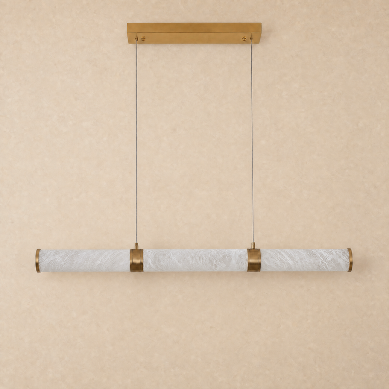 Anello Alabaster Cylinder Linear Pendant 47.24" L by Dalmivik, complete fixture view