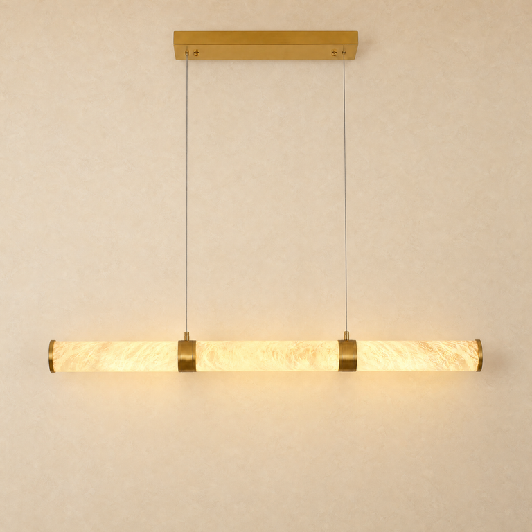 Anello Alabaster Cylinder Linear Pendant 47.24" L by Dalmivik, complete fixture view