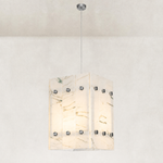 Ivory Veined Twelve-Panel Marble Lantern Pendant 13.8" in Chrome finish shown in full against a neutral background