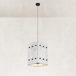 White Gray-Veined Twelve-Panel Marble Lantern Pendant 13.8" in Black finish shown in full against a neutral background