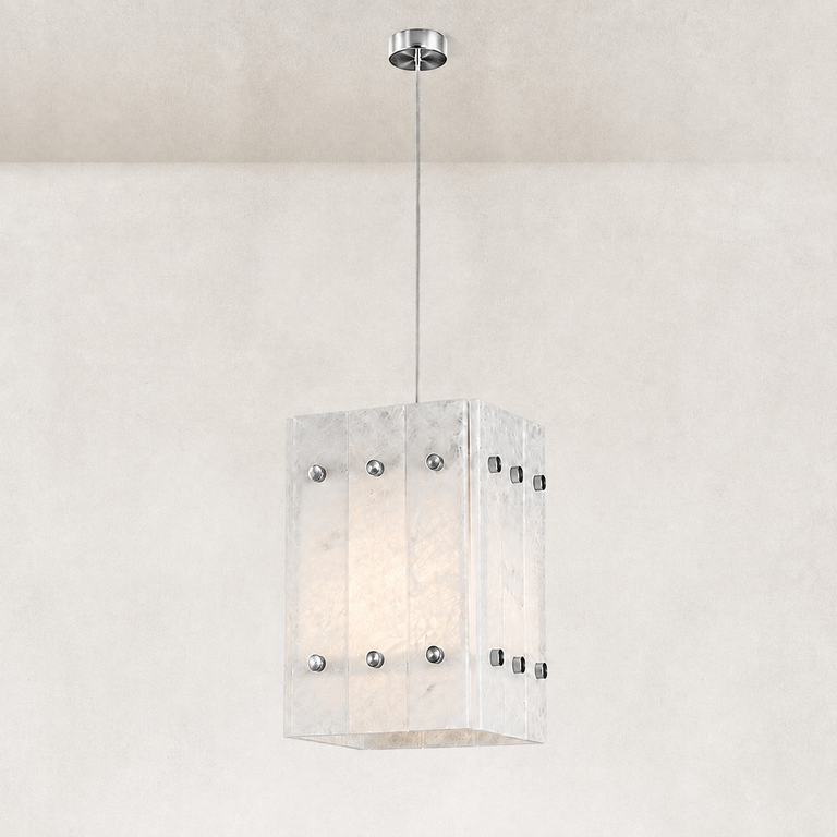 Cloud White Twelve-Panel Marble Lantern Pendant 13.8" in Chrome finish shown in full against a neutral background